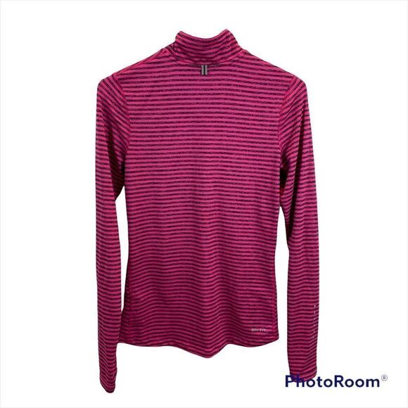 Ladies Nike Running Dri-Fit Long Sleeved 1/4 Zipper Top Pink and Grey Striped XS - Picture 8 of 16